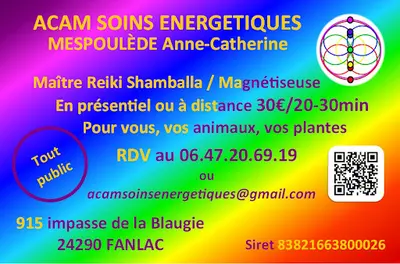 Maître Reiki - Magnétisme - Coupeur de Feu - Energéticienne- Acam Soins Énergétiques Dordogne - Anne-catherine Mespoulède