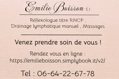 Boisson Emilie E.i. Réflexologue Rncp, Drainage Lymphatique Manuel, Massages